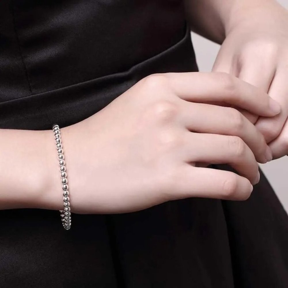 925 sterling silver Classic 4MM round beads chain Bracelets for women Fa… - Picture 3 of 5